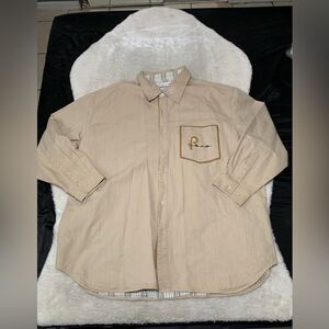 Pelle Pelle Mens‎ Beige Button Down Denim Heavy Shirt Size 4XL Top